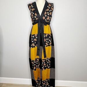 Mr. Hank Vintage Patchwork Maxi Dress Size S - M Black Mustard Floral Print